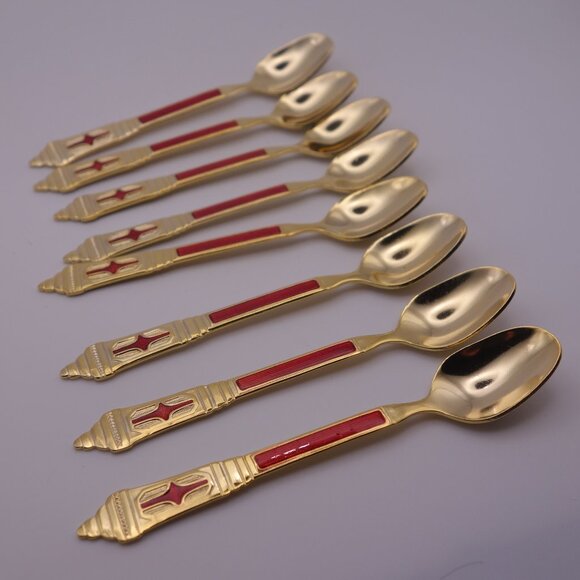 Stainless Steel Japan Red and Gold 4.5 Inch Long Spoons - Picture 1 of 7
